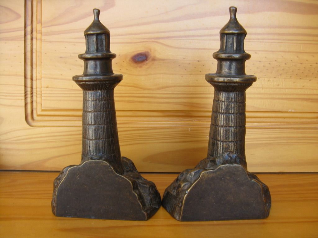 Bronze Lighthouse Bookends Antiques Board