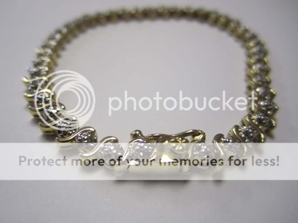 STERLING SILVER GOLD TONE GENUINE DIAMOND ACCENT TENNIS BRACELET 